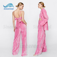 Personnalisé Mode Décontracté Professionnel Strass Costume Veste Blazers Ensemble Velours Côtelé Pantalon Costume Trois Pièces Costumes pour Femmes