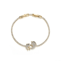 Bracelet vintage plaqué or avec zircon, double dauphin, pour femme, bijoux sur le thème de l'océan, cadeau, bracelet à fermoir réglable