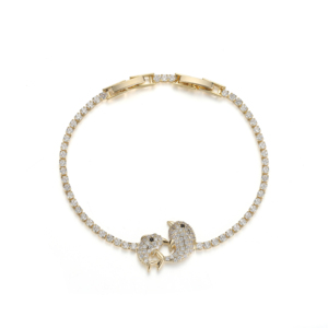 Pulsera <span class=keywords><strong>Vintage</strong></span> Chapada en Oro con Circonitas, Diseño de Doble Delfín para Mujer, Joyería con Temática Oceánica, Regalo, Cierre Ajustable - Product Image 2