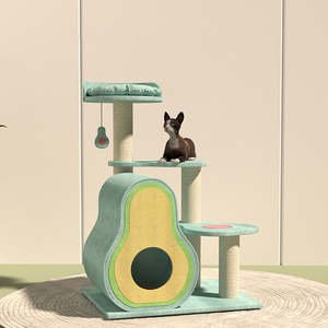 Arbre à <span class=keywords><strong>chat</strong></span> multi-niveaux avec lit intégré et griffoir en sisal, design pastoral avocat, pour petits espaces - Product Image 3