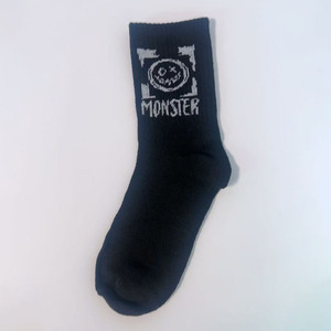 Cartoon Monster Print Crew <b>Socks</b> For Adults White And Black Cotton Casual Wear Spring Season Knitted Breathable Design - Product Image 4