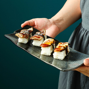 Plato de Sushi Japonés, Plato <span class=keywords><strong>Rectangular</strong></span> de Cerámica, <span class=keywords><strong>Forma</strong></span> Irregular, Bandeja Larga para Servir, Vajilla para Aperitivos, Plato Hecho a Mano - Product Image 4