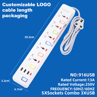 Multiprise électrique TONGXI Modèle 914U avec câble en cuivre de 3 m, 3 prises et 3 ports USB, protection contre les surtensions