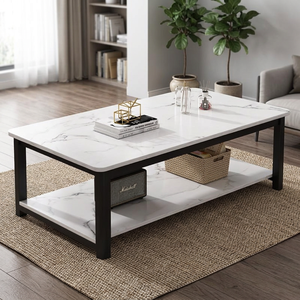 Modern <b>Marble</b> Top Coffee <b>Table</b> With Storage Shelf Metal Frame Living Room Furniture - Product Image 1