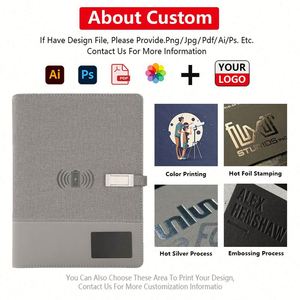 สมุดบันทึกอัจฉริยะพร้อมที่ชาร์จไร้สายแบบกำหนดเอง  สมุดบันทึกหนังพร้อมพาวเวอร์แบงค์  ไส้ในกระดาษเปลี่ยนได้ พร้อมดิสก์ USB  และตัวล็อค  เหมาะสำหรับเป็นของขวัญ - Product Image 2