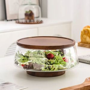 ชามแก้วใสสำหรับผลไม้และสลัด พร้อมฐานไม้กระถิน ทนทาน ใช้ในบ้าน - Product Image 4