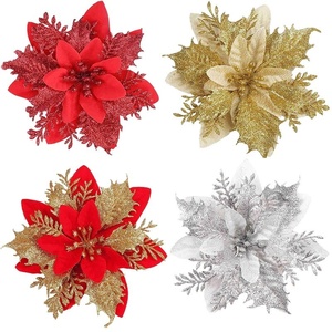 Flores Artificiais de Plástico em Três Camadas com Tema de Natal, Feitas à Mão com Pó Dourado, Estilo Cartoon/Europeu, Presente para Crianças, Natal Vermelho - Product Image 5