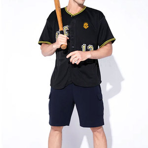 Solid Color Button-<b>Down</b> Baseball Jersey 100% Polyester Breathable Plus Size Sportswear High Quality Customized Color Logo Direct - Product Image 2