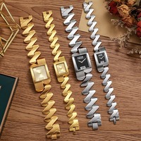 Reloj de Pulsera Delicado de Última Moda con Esfera Cuadrada de Vidrio y Aleación, Reloj de Cuarzo Real para Unisex
