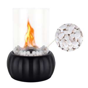 Brasero de Mesa Creativo de Acero Inoxidable con Diseño de Calabaza para Halloween, <span class=keywords><strong>Chimenea</strong></span> de Metal Negro con Piedras y Tapa de Vidrio - Product Image 1
