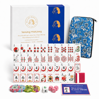 Jeu de Mahjong Chinois avec 160 Tuiles, Motif Grue en Bambou Rouge, Sac de Rangement Zippé Inclus pour Débutants