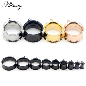 Alisouy 2 buah anting tindik telinga besi tahan karat desain sederhana alat pengukur lubang telinga perhiasan tubuh anting-anting colokan peregang untuk uniseks - Product Image 2