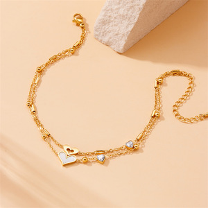 European American Fashion Retro Minimalist Double Layer Heart Tree Of Life Anklet Zinc Alloy Bezel Setting Gift Foot Ornament - Product Image 2