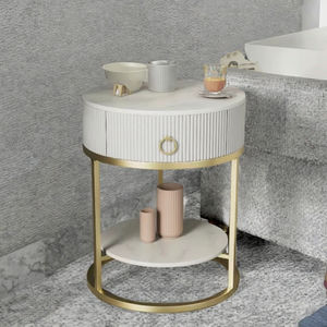 Table basse ronde moderne de luxe en métal avec surface facile à nettoyer, table d'appoint pour canapé de salon, en fer - Product Image 2