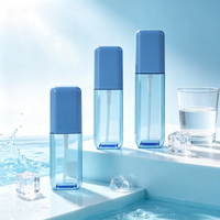 Nouveau produit en promotion : Flacon vaporisateur corporel en plastique bleu cylindrique de 100 ml, couleur personnalisée, finition mate, pour lotion pour les mains avec pompe.