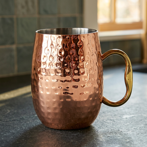 Elegant Hammered Copper <b>Mug</b> with <b>Gold</b> Handle Perfect for Cocktails Tea and Stylish Drinkware Collections - Product Image 1
