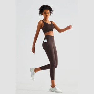 Pantalon de yoga taille haute à séchage rapide pour femme, sans couture, en Spandex/Nylon, extensible dans les 4 sens, avec poches, pour l'entraînement - Product Image 5