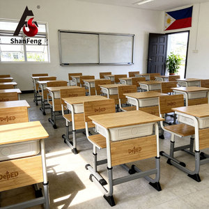 Ensemble de bureau et de chaise pour étudiants en bambou à hauteur réglable pour l'école primaire/secondaire avec rabat avant - Product Image 1