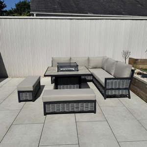 Ajunion Hiện Đại Đồ Nội Thất Ngoài Trời Nhôm Góc Sofa Mây Vườn Set L Hình Dạng Patio Đồ Nội Thất Với Lửa Pit Bảng Và Băng Ghế Dự Bị - Product Image 6