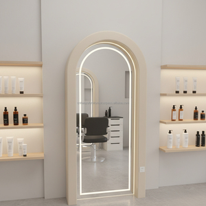 Station de coiffure traditionnelle en bois durable avec miroir, tiroirs et éclairage LED pour salon de coiffure et barbier - Product Image 5