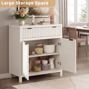<span class=keywords><strong>Buffet</strong></span> de 60 pouces avec rangement, armoire de cuisine de 36 pouces de hauteur avec 4 tiroirs, meuble de bar à café moderne avec poignées dorées, <span class=keywords><strong>blanc</strong></span> - Product Image 2