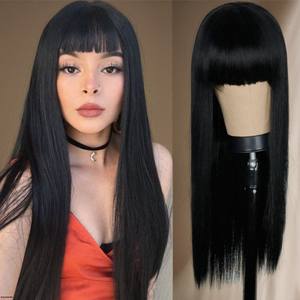 Perruque Coréenne pour Femme, Lisse et Soyeuse, avec Frange Ondulée, Volumineuse et Élégante, Fabriquée à la Machine, en Fibre Haute Température, Modèle de <span class=keywords><strong>Coiffure</strong></span> Changeable - Product Image 1