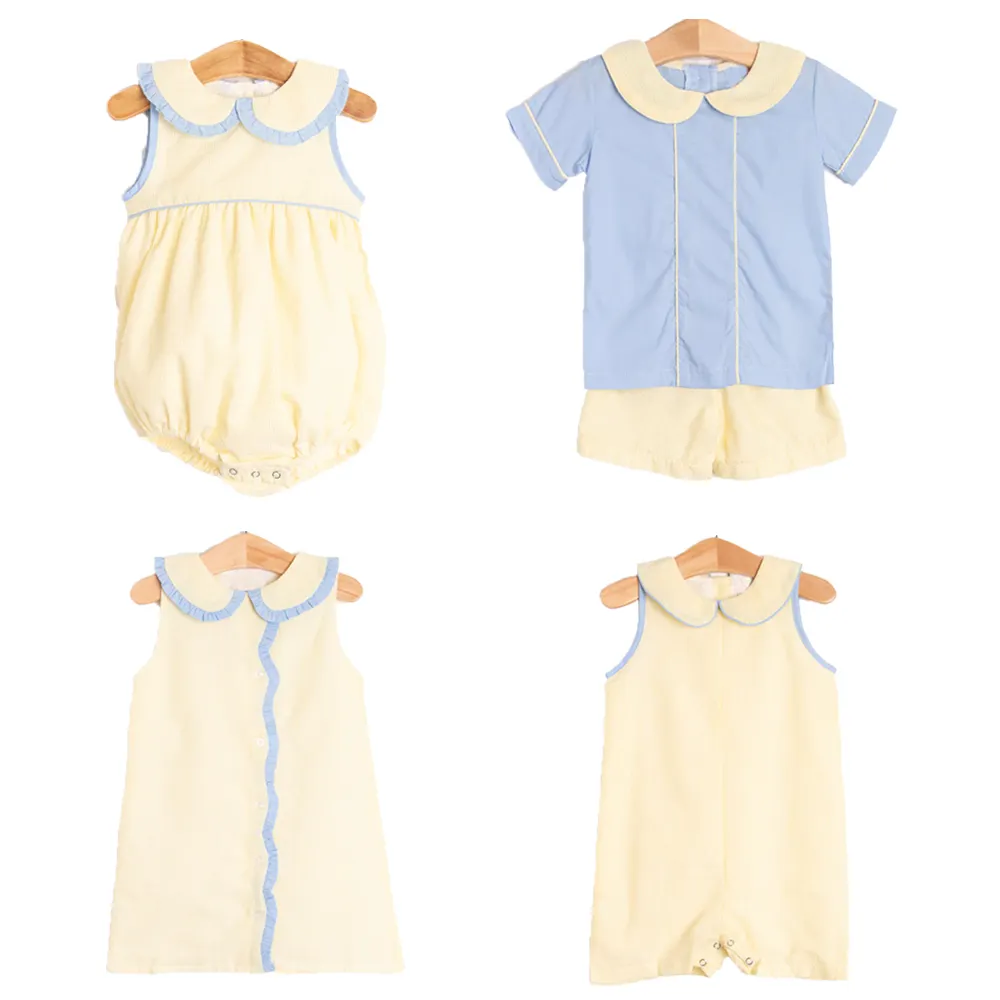 Zomer Seersucker Katoen Kids Korte Sets Klein Meisje Ruche Jurk Jongen Kleding Set Peuter Shortall Romper