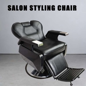 Fauteuil de barbier professionnel haut de gamme de style américain pour hommes, avec accoudoirs pivotants et réglables en hauteur, idéal pour les salons de coiffure - Product Image 1