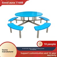 Ensemble de table et de chaises de salle à manger en acier inoxydable et fibre de verre pour dix personnes, vente chaude en usine, pour restaurant/cantine, mobilier moderne
