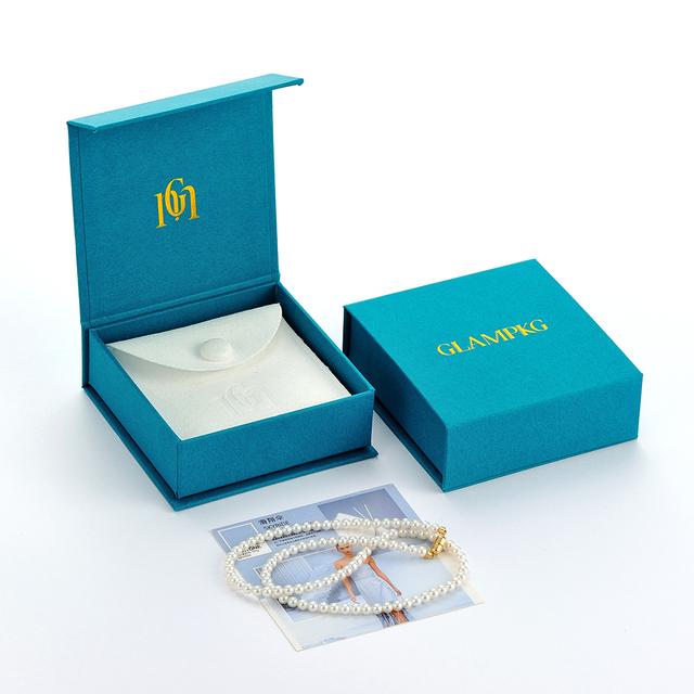 GLAMPKG Custom Magnet Boxes Paper Folding Box Necklace Bracelet Turquoise Magnetic Closure Jewelry Packaging Box