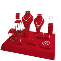 Luxueux Rouge Fine Bijoux Affichage Props Collier Anneau Bracelet Bijoux Rack Métal Bijoux Fenêtre Stands
