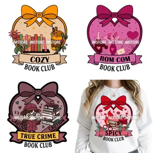 Adesivi Termotrasferibili DTF Lavabili Pronti da Applicare per Tessuti e Borse - Trendy Book Lover Club Heart Girlie Coquette Reader - Product Image 1