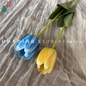 Bouquet de tulipes en soie multicolores HuaDing Studio, mi-ouvertes, décoration de mariage, fleurs artificielles faites à la main - Product Image 4