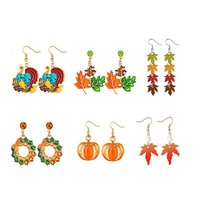 Boucles d'oreilles clous en alliage de zinc électroplaqué, motifs feuille d'érable, dinde, citrouille, tournesol, pour femme, collection automne Thanksgiving