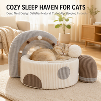 Lit pour chat en velours côtelé, lit pour petit chien, nid profond en forme d'arche arc-en-ciel avec boule en peluche, lavable en machine, base antidérapante, OEM ODM