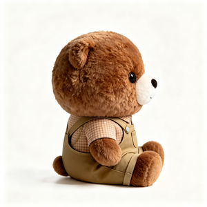 Adorable Oso de Peluche Marrón <span class=keywords><strong>Oscuro</strong></span> con Camisa Caqui y Pantalones Tipo Overol, Oso de Peluche Suave Estilo Vintage - Product Image 4