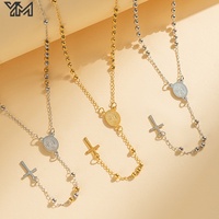 Collier Pendentif Croix Minimaliste Catholique en Acier Inoxydable Plaqué Or 18K et Argent, Perles de 3mm, 4mm, 6mm pour Femme