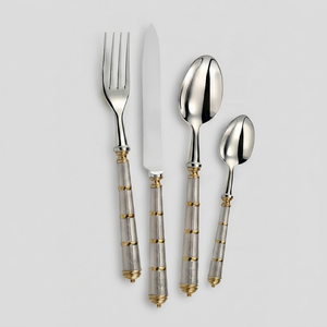 Elegant Metal Flatware Set With <b>Gold</b> Accented Handles High Mirror Polish Dishwasher Safe Wedding Dining <b>Utensils</b> - Product Image 1