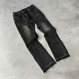 <span class=keywords><strong>Jeans</strong></span> Denim Svasati di Alta Qualità Personalizzati con Orlo Grezzo e Bordi Sfilacciati, Lavaggio Vintage, Vendita Diretta dalla Fabbrica - Product Image 3