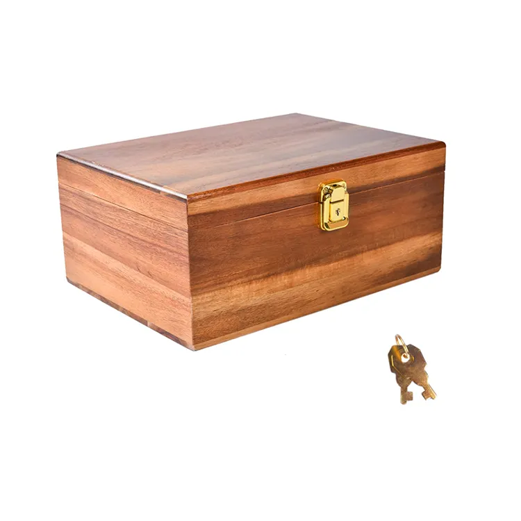 Acacia high-grade storage wooden box with key hanging gold lock