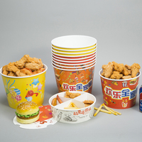 Logo personnalisé Seau d'emballage jetable en flexographie de qualité alimentaire pour poulet KFC Seau avec couvercle en papier Soupe Popcorn Sushi Popcorn de qualité alimentaire