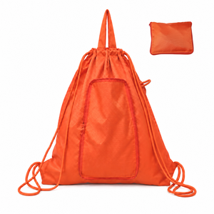 Mochila plegable naranja con cordón, bolsa de poliéster para gimnasio con bolsillo con cremallera, mochila ligera para deportes y viajes - Product Image 1