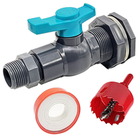 Regentonne-Wasserhahn-Set mit Lochsäge, PVC-Schutzgehäuse, Kugelventil, Rohrband und Gartenschlauchanschluss