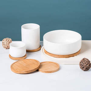 Plateau <span class=keywords><strong>en</strong></span> bois de <span class=keywords><strong>bambou</strong></span> au design moderne Base Premium Hexagonal Ovale Carré Rectangulaire Succulent Pots de fleurs Tapis attrape eau Premium - Product Image 3