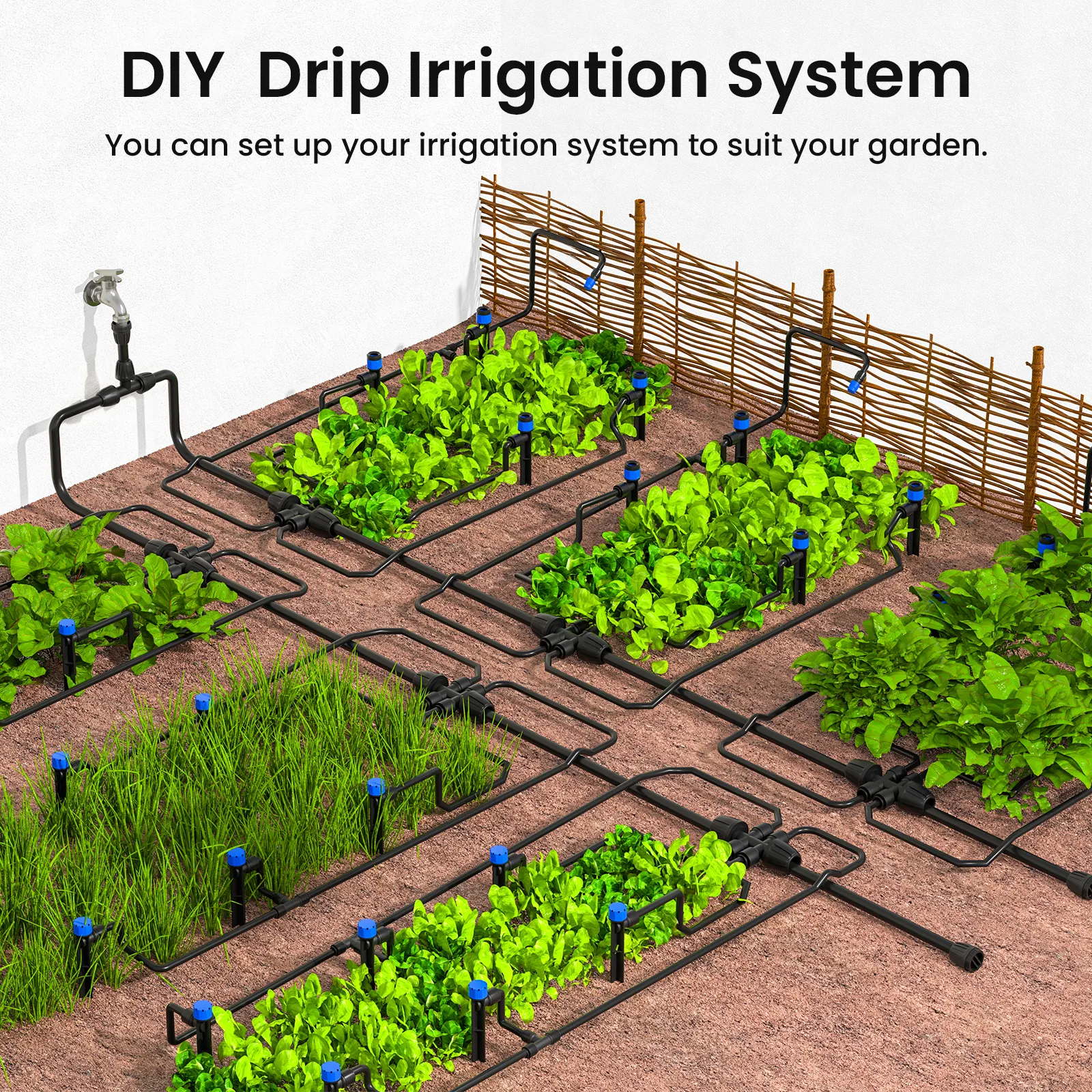 230FT Drip Irrigation System Quick Connect Garden Automatic Sprinkler System Kit Watering System with 1/4'' Tubing