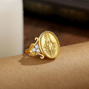 Joyería Religiosa y Espiritual al por Mayor, Anillo Ajustable <span class=keywords><strong>de</strong></span> <span class=keywords><strong>Plata</strong></span> <span class=keywords><strong>de</strong></span> Ley <span class=keywords><strong>925</strong></span> Chapado en Oro <span class=keywords><strong>de</strong></span> 18K con la Virgen María para Mujer u Hombre - Product Image 4