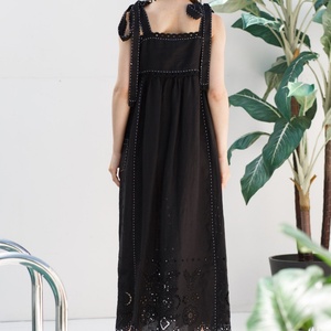 Vestidos Midi de Algodón Casuales y Elegantes para Mujer, con Espalda Descubierta, sin Mangas, de Sarga Blanca, Bordados, para Primavera/Verano, de Fabricante de Ropa - Product Image 2