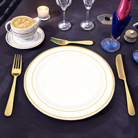 Assiette ronde en plastique blanc 6pcs 7.5 \ "Plats et assiettes élégants à bord doré