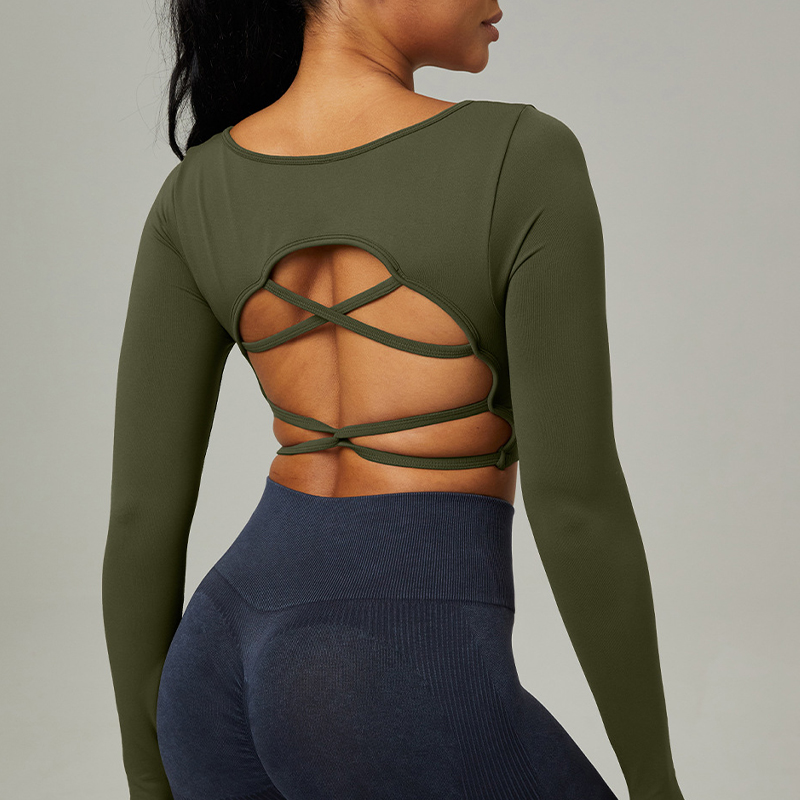 New Women's Niche Fast Drying Clothes Outdoor Yoga Long Sleeve Cross Back Fitness Wear Sports Jacket