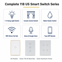 Mvava 118 Interrupteur intelligent Wi-Fi standard US série 1/2/3/4 gangs, tactile en verre, cadre en aluminium, variateur de rideau, compatible Tuya Alexa Google